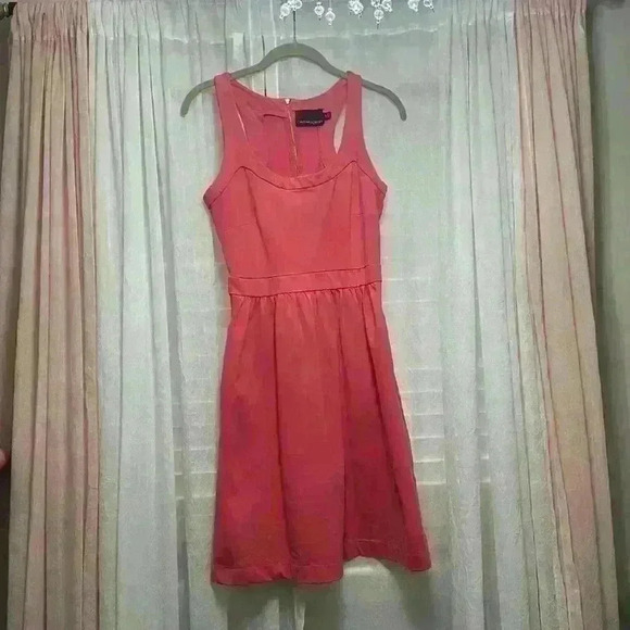 Cynthia Rowley Small Fit Flare Racer Back Salmon Color Dress Pockets item# 17 - Picture 1 of 5